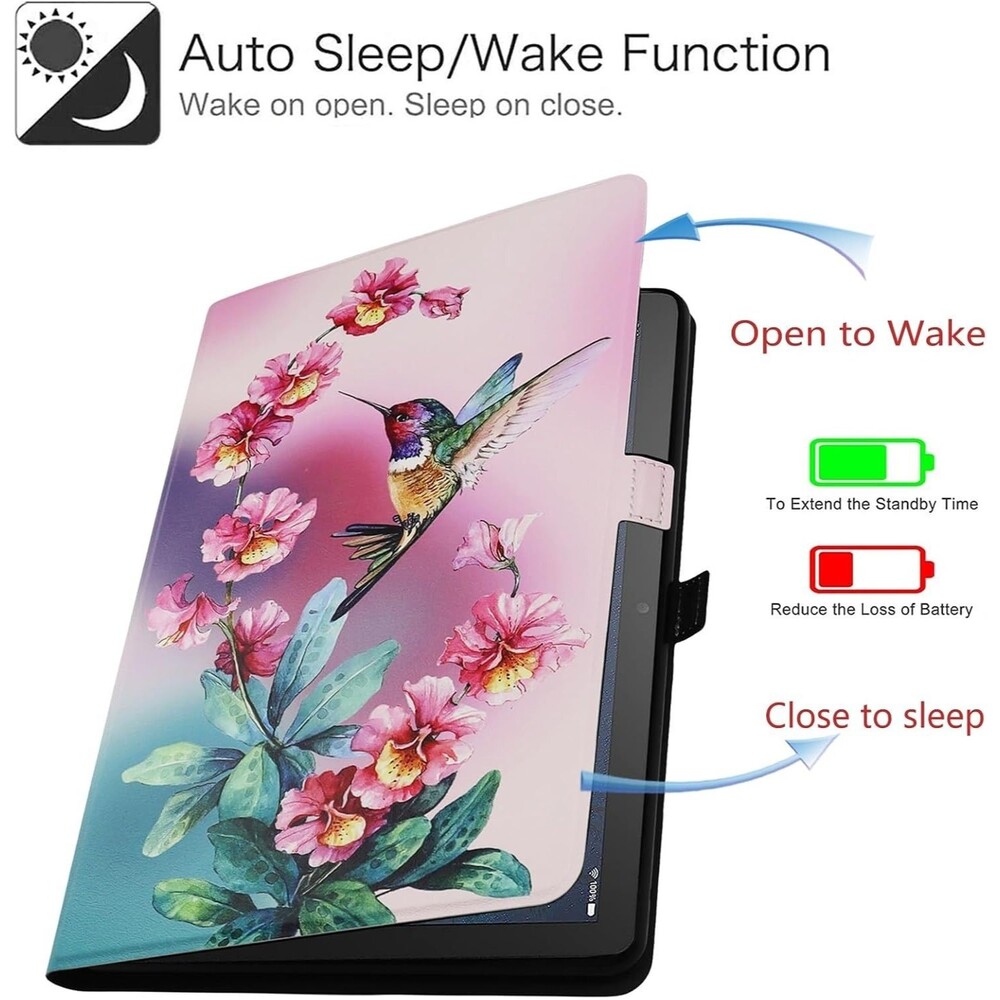 Viclowlpfe Case for Amazon Kindle Fire HD 10/10 Plus Tablet, Floral Hummingbird - Picture 2 of 7
